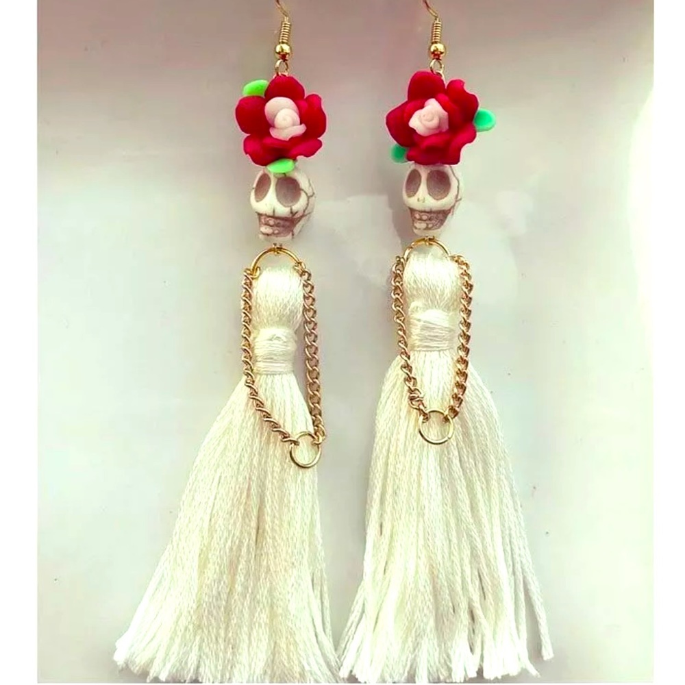 New White Skull Dangle Earrings